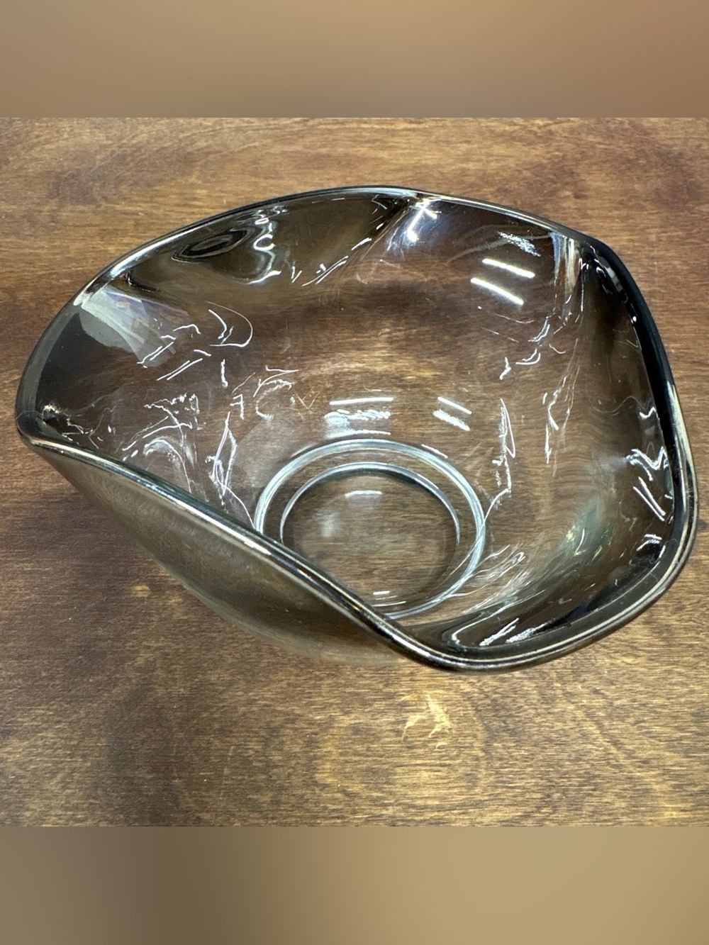 Curved Clear Silver Fade Ombré Glass Decorative Bowl